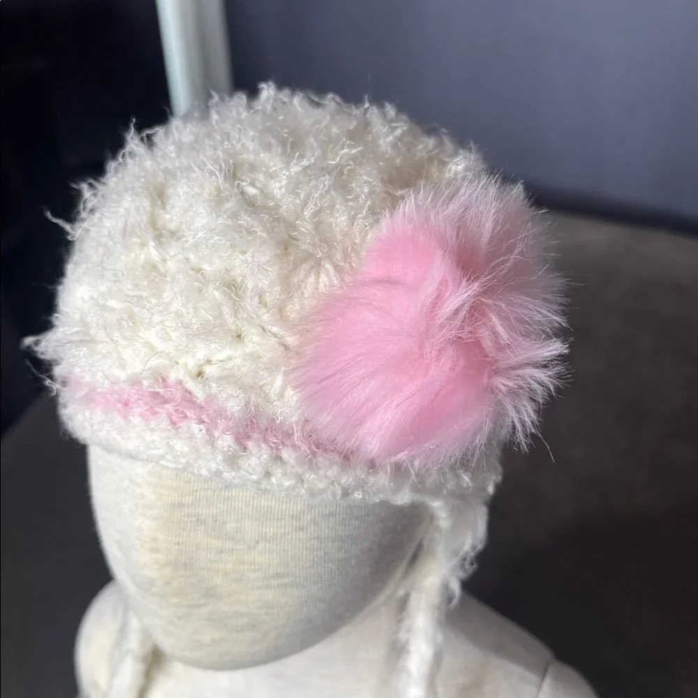 Daisy Baby Girls Infant Beanie Hat White Pink Photography 0-6 months NEW